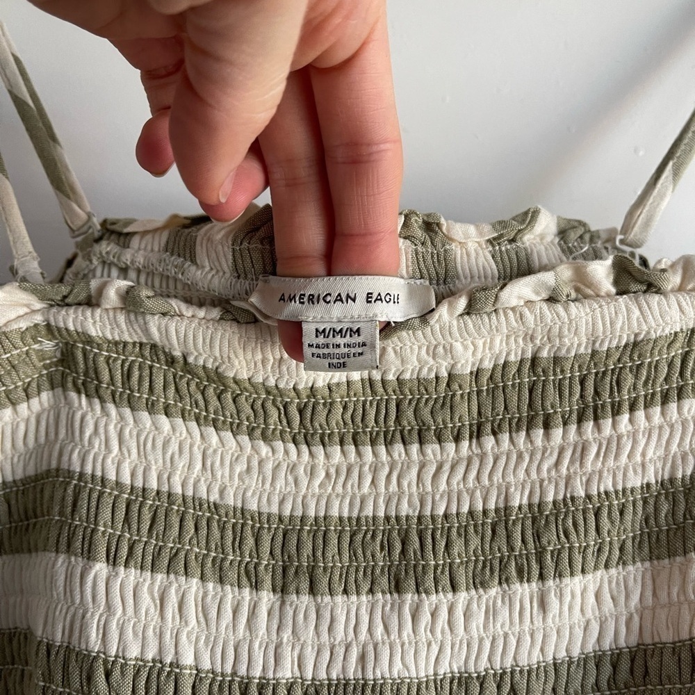 American Eagle Strapless Olive Striped Romper - M - Picture 3 of 5